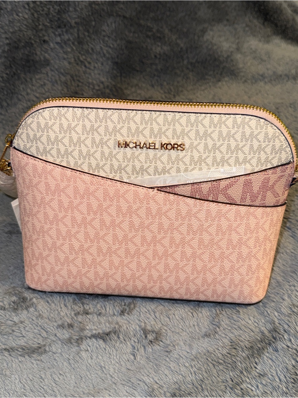 Michael Kors Pink and Cream Logo Zip Crossbody